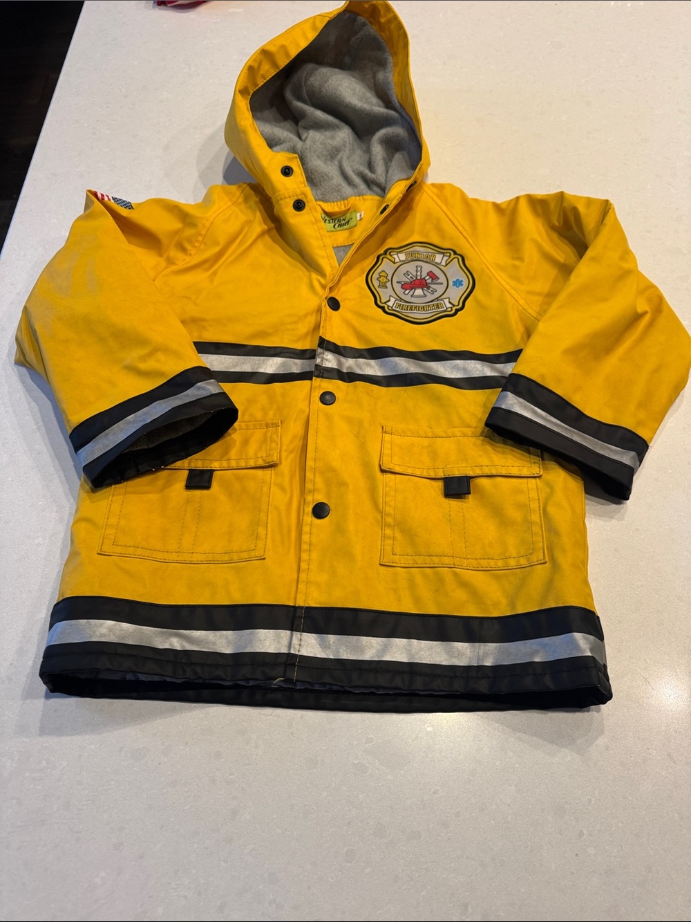 Western Chief Yellow Hooded Kids Firefighter Coat with Reflective Trim warm